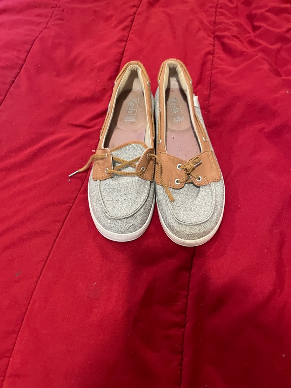 Keds Silver Glitter Canvas Boat Shoes with Tan Trim